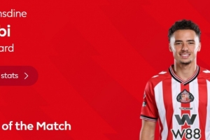 打进绝杀，英超官方：塔尔比当选桑德兰2-1切尔西全场最佳球员